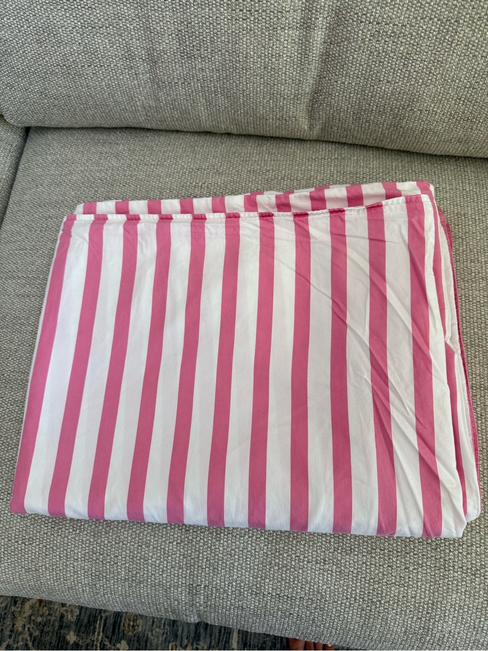 Hanna Home Pink White Stripe Twin Duvet Cover Cotton 61 x 81 As Is